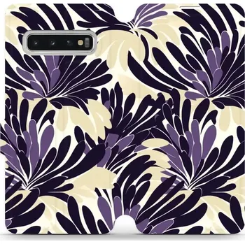 Pouzdro na mobilní telefon Flipové pouzdro Mobiwear - Samsung Galaxy S10 - VA47S Fialová flóra (Knížkové flip pouzdro, obal, kryt na mobil Samsung Galaxy S10 - VA47S Fialová flóra, materiál Umělá kůže + TPU - ochrana 360°, stojánek, silikonová vanička, magnetické zavírání)