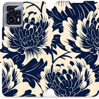 Pouzdro na mobilní telefon Flipové pouzdro Mobiwear - Motorola Moto G13 - VA40S Modré a béžové květy (Knížkové flip pouzdro, obal, kryt na mobil Motorola Moto G13 - VA40S Modré a béžové květy, materiál Umělá kůže + TPU - ochrana 360°, stojánek, silikonová vanička, magnetické zavírá