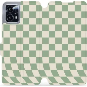 Pouzdro na mobilní telefon Flipové pouzdro Mobiwear - Motorola Moto G13 - VA58S Zelená a béžová šachovnice (Knížkové flip pouzdro, obal, kryt na mobil Motorola Moto G13 - VA58S Zelená a béžová šachovnice, materiál Umělá kůže + TPU - ochrana 360°, stojánek, silikonová vanička,)