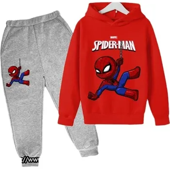 Spiderman Dětská tepláková souprava s potiskem akčního hrdiny - Spidermana (šedé tepláky) Barva: červená mikina, Velikost: 120 / 5-6 let