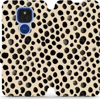 Pouzdro na mobilní telefon Flipové pouzdro Mobiwear - Motorola Moto E7 Plus - VA50S Černé puntíky (Knížkové flip pouzdro, obal, kryt na mobil Motorola Moto E7 Plus - VA50S Černé puntíky, materiál Umělá kůže + TPU - ochrana 360°, stojánek, silikonová vanička, magnetické zavírání)