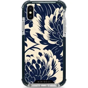 Pouzdro na mobilní telefon Odolný obal Mobiwear MagSafe Elite Bumper - Apple iPhone X / XS - DA40D Modré a béžové květy (Odolný kryt, pouzdro, obal Mobiwear Elite Bumper na mobil Apple iPhone X / XS - DA40D Modré a béžové květy, materiál Plast + TPU silikon + kov - zesílená ochrana
