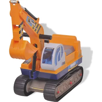 Odrážedlo Plastové odrážedlo bagr 66 x 24 x 56 cm žlutý + helma