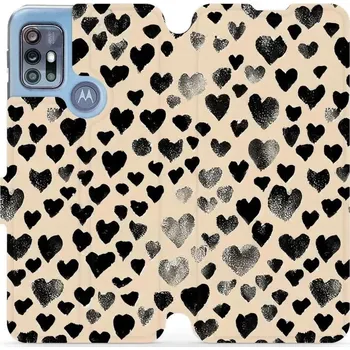 Pouzdro na mobilní telefon Flipové pouzdro Mobiwear - Motorola Moto G20 - VA51S Černá srdíčka (Knížkové flip pouzdro, obal, kryt na mobil Motorola Moto G20 - VA51S Černá srdíčka, materiál Umělá kůže + TPU - ochrana 360°, stojánek, silikonová vanička, magnetické zavírání)