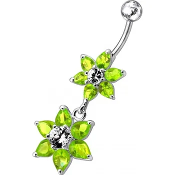 Piercing Šperky4U Stříbrný piercing do pupíku, světle zelené zirkony - BP01193-G