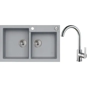 Alveus Set Rock 90 Granitový dřez dvojitý 780x480 mm+ baterie Tonia, beton, SETA544