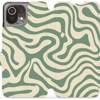 Pouzdro na mobilní telefon Flipové pouzdro Mobiwear - Xiaomi 11 Lite 5G NE / Xiaomi Mi 11 Lite - VA57S Zelené a béžové zkrouceniny (Knížkové flip pouzdro, obal, kryt na mobil Xiaomi 11 Lite 5G NE / Xiaomi Mi 11 Lite - VA57S Zelené a béžové zkrouceniny, materiál Umělá kůže + TPU -)