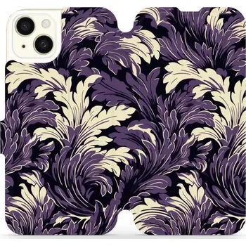 Pouzdro na mobilní telefon Flipové pouzdro Mobiwear - Apple iPhone 15 Plus - VA46S Fialové rostliny (Knížkové flip pouzdro, obal, kryt na mobil Apple iPhone 15 Plus - VA46S Fialové rostliny, materiál Umělá kůže + TPU - ochrana 360°, stojánek, silikonová vanička, magnetické zavírání