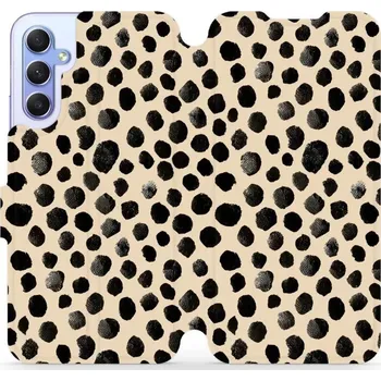 Pouzdro na mobilní telefon Flipové pouzdro Mobiwear - Samsung Galaxy A34 5G - VA50S Černé puntíky (Knížkové flip pouzdro, obal, kryt na mobil Samsung Galaxy A34 5G - VA50S Černé puntíky, materiál Umělá kůže + TPU - ochrana 360°, stojánek, silikonová vanička, magnetické zavírání)