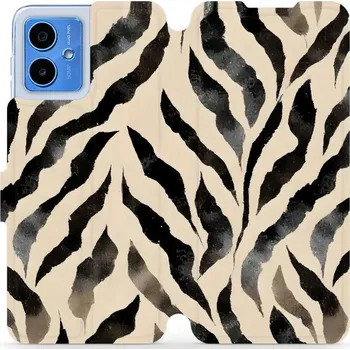 Pouzdro na mobilní telefon Flipové pouzdro Mobiwear - Motorola Moto G14 - VA53S Zebří (Knížkové flip pouzdro, obal, kryt na mobil Motorola Moto G14 - VA53S Zebří, materiál Umělá kůže + TPU - ochrana 360°, stojánek, silikonová vanička, magnetické zavírání)