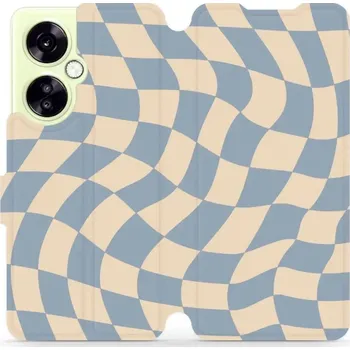 Pouzdro na mobilní telefon Flipové pouzdro Mobiwear - OnePlus Nord CE 3 Lite 5G - VA59S Modrá a béžová šachovnice (Knížkové flip pouzdro, obal, kryt na mobil OnePlus Nord CE 3 Lite 5G - VA59S Modrá a béžová šachovnice, materiál Umělá kůže + TPU - ochrana 360°, stojánek, silikonová)