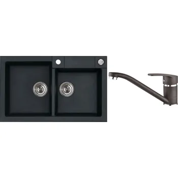 Granitový dřez Alveus Set Rock 90 Granitový dřez dvojitý 780x480 mm+ baterie Nina 91, černá, SETA181