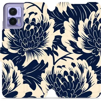 Pouzdro na mobilní telefon Flipové pouzdro Mobiwear - Motorola Edge 30 Neo - VA40S Modré a béžové květy (Knížkové flip pouzdro, obal, kryt na mobil Motorola Edge 30 Neo - VA40S Modré a béžové květy, materiál Umělá kůže + TPU - ochrana 360°, stojánek, silikonová vanička, magnetické)