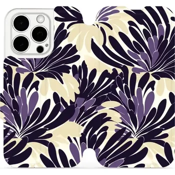 Pouzdro na mobilní telefon Flipové pouzdro Mobiwear - Apple iPhone 15 Pro - VA47S Fialová flóra (Knížkové flip pouzdro, obal, kryt na mobil Apple iPhone 15 Pro - VA47S Fialová flóra, materiál Umělá kůže + TPU - ochrana 360°, stojánek, silikonová vanička, magnetické zavírání)