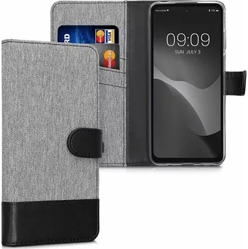 Pouzdro na mobilní telefon Luxusní flipové pouzdro KWmobile Canvas Wallet na Motorola Moto E32 / E32s šedé (Flipové knížkové vyklápěcí pouzdro KWmobile Canvas Wallet na mobilní telefon Motorola Moto E32 / E32s šedé)