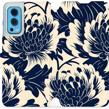Pouzdro na mobilní telefon Flipové pouzdro Mobiwear - OnePlus Nord 2 5G - VA40S Modré a béžové květy (Knížkové flip pouzdro, obal, kryt na mobil OnePlus Nord 2 5G - VA40S Modré a béžové květy, materiál Umělá kůže + TPU - ochrana 360°, stojánek, silikonová vanička, magnetické zavírá