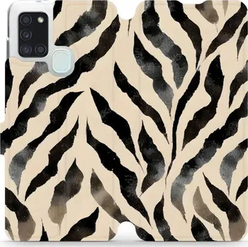 Pouzdro na mobilní telefon Flipové pouzdro Mobiwear - Samsung Galaxy A21S - VA53S Zebří (Knížkové flip pouzdro, obal, kryt na mobil Samsung Galaxy A21S - VA53S Zebří, materiál Umělá kůže + TPU - ochrana 360°, stojánek, silikonová vanička, magnetické zavírání)