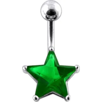 Piercing Šperky4U Stříbrný piercing do pupíku - hvězda, tmavě zelený zirkon - BP01019-E