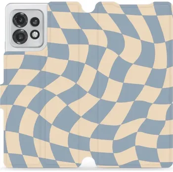 Pouzdro na mobilní telefon Flipové pouzdro Mobiwear - Motorola Edge 40 Pro - VA59S Modrá a béžová šachovnice (Knížkové flip pouzdro, obal, kryt na mobil Motorola Edge 40 Pro - VA59S Modrá a béžová šachovnice, materiál Umělá kůže + TPU - ochrana 360°, stojánek, silikonová vanička,)