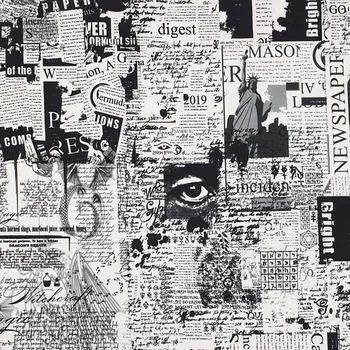 Popelín B0157 bílý, černý novinový tisk, š.150