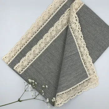 ubrus Běhoun modrý kanafas 40x140cm s krajkou řemeslná výroba Vzor kanafasu: melange