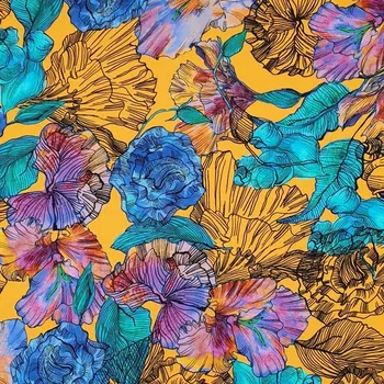 Šatovka B0144 žlutá, modré kosatce, š.150