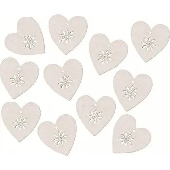 Srdce dřevěné s lepíkem 3 cm, bílá,12 ks