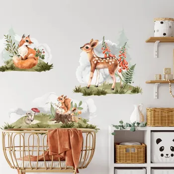 Samolepící dekorace INSPIO Samolepky na zeď dětské - Liška, srnka, veverka, velikost 90 x 100 cm, 9224f
