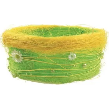 Jarní košíček ze sisalu s kopretinkami a perličkami 18cm
