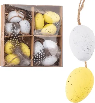 Velikonoční dekorace Plastové kraslice v krabičce 50 mm 12 ks bílé/žluté