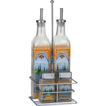 Sklenice Sklenice koření a lahve oleje, ocet