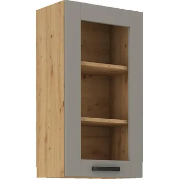 Kuchyňská skříňka LEMPERT Horní skříňka prosklená LUNY 44 (40 / 90 cm) claygrey / dub artisan