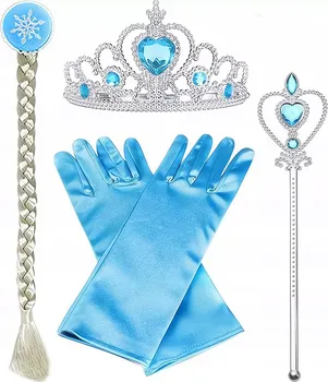 Karnevalový doplněk Sada doplňků Frozen Elsa korunka/copánek/rukavičky/žezlo modrá/stříbrná