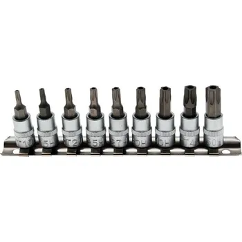 BGS technic Zástrčné hlavice 1/4" TORX s otvorem TT10-TT50, sada 9 ks na liště - BGS 2165