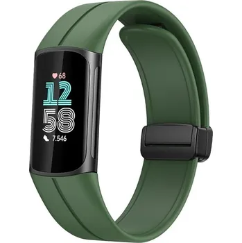 eses Silikonový řemínek s magnetickou přezkou pro Fitbit Charge 5 a 6 - Zelený