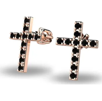 Náušnice Dámské náušnice žluté zlato 585/1000 - křížky s černé zirkony kameny 140018-CV-ZIR-Black