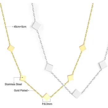 Náhrdelník Elegantní náhrdelník z chirurgické oceli - čtverec,Zlatá