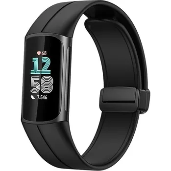 Příslušenství k chytrým hodinkám eses Silikonový řemínek s magnetickou přezkou pro Fitbit Charge 5 a 6 - Černý