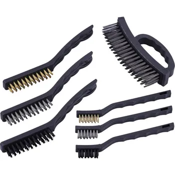 Drátěný kartáč Sada kartáčů - ocelové, mosazné a nylonové, 7 ks - QUATROS QS14556