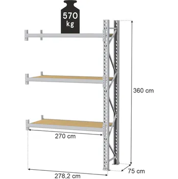 Dílenský regál Regál skladový MAGO HX (V: 360, Š:75, D:286,4 cm) s nosností 570 kg/ modul rozšíření