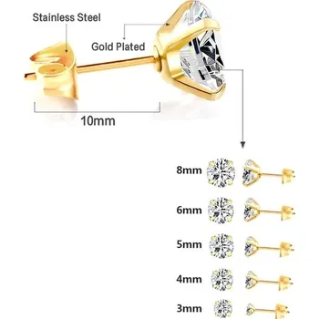 Náušnice Náušnice z chirurgické oceli pro muže a ženy - puzetka zlatá,8mm