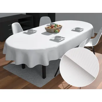 ubrus Velký damaškový oválný ubrus Atlas Gradl DM-012 Bílý - tenké proužky 2 mm 160x200 cm