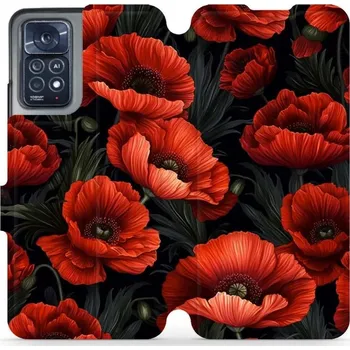 Pouzdro na mobilní telefon Flipové pouzdro Mobiwear - Xiaomi Note 12 Pro 4G - VP45S Temné červené květy (Knížkové flip pouzdro, obal, kryt na mobil Xiaomi Note 12 Pro 4G - VP45S Temné červené květy, materiál Umělá kůže + TPU - ochrana 360°, stojánek, silikonová vanička, magnetické)