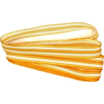 Stuha Stuha pruhovaná LINIE ORANGE oranžová 15mm x 2m (5,- Kč/m) (Stuha pruhy oranžová, tkaná, jednostranný potisk, s vetkaným vlascem)