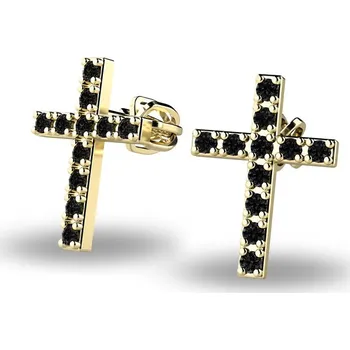 Náušnice Dámské náušnice žluté zlato 585/1000 - křížky s černé zirkony kameny 140018-ZL-ZIR-Black