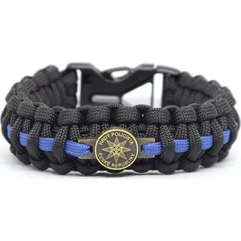 Náramek Cordell Paracord náramek Hrdý policista - Velikost XL, Barva Černá, Barva pruhu Modrá