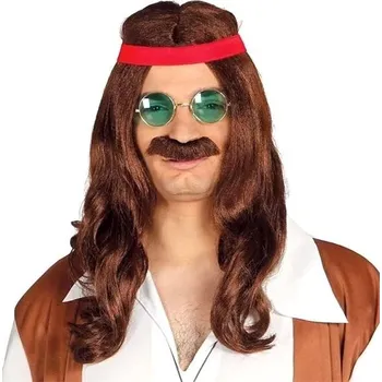 Karnevalová paruka Hippies Paruka Hnědá a Knír s Čelenkou