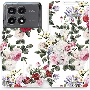Pouzdro na mobilní telefon Flipové pouzdro Mobiwear - Xiaomi Poco X6 Pro 5G - MD01S Růže na bílé (Knížkové flip pouzdro, obal, kryt na mobil Xiaomi Poco X6 Pro 5G - MD01S Růže na bílé, materiál Umělá kůže + TPU - ochrana 360°, stojánek, silikonová vanička, magnetické zavírání)