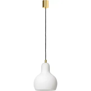 Kaspa 10878105 LONGIS WHITE - Závěsné svítidlo s bílým sklem, zlatá + černý textilní kabel, 1 x E27, Ø 18,5cm (Závěsné svítidlo 1 x E27, vhodné i jako barové hotelové svítidlo)