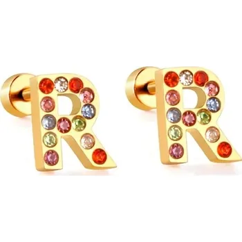 Náušnice Nerezové náušnice s písmenkovým designem - R,Stříbrná